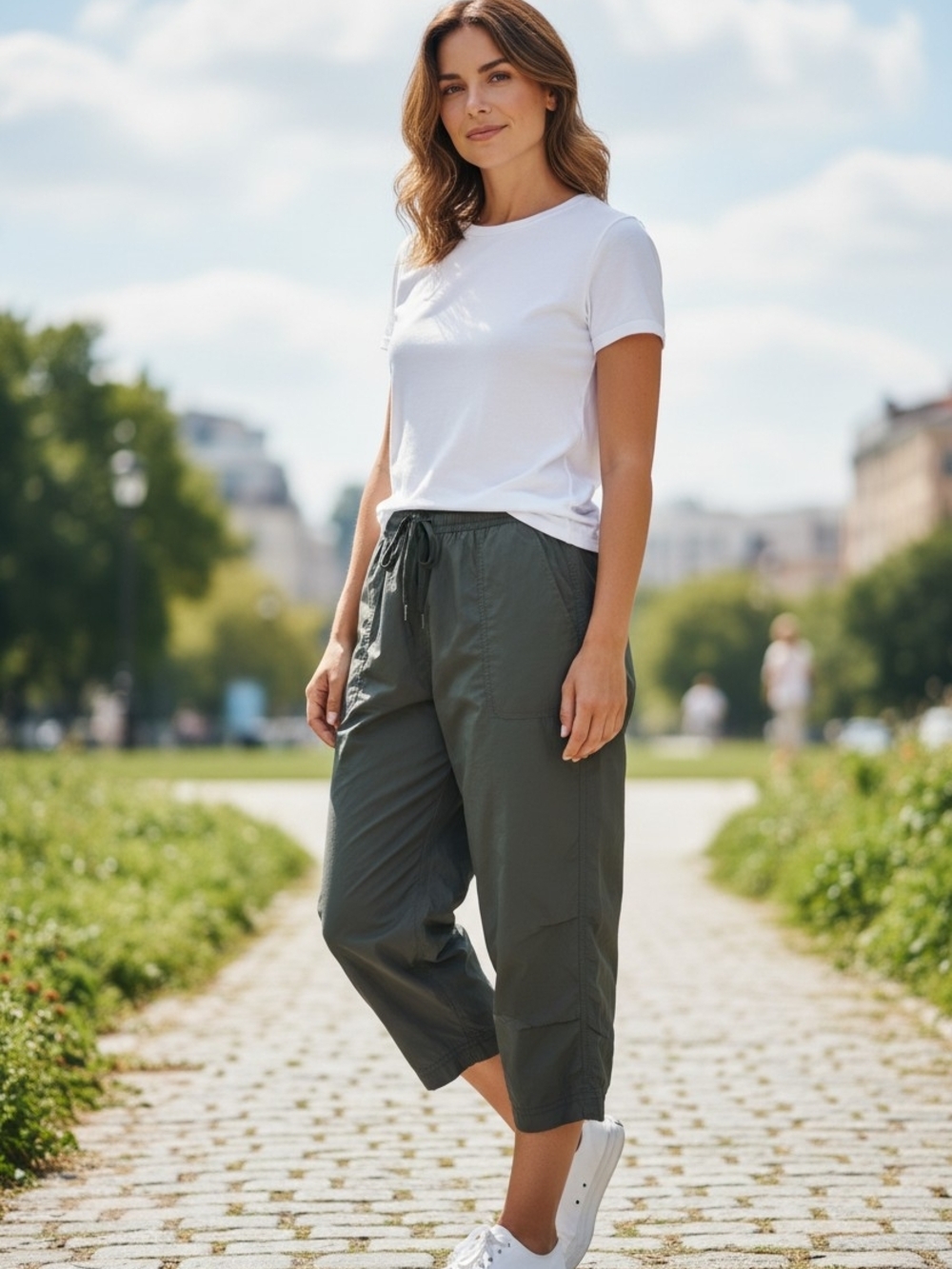 The North Face Olive Green Cropped Drawstring Pants